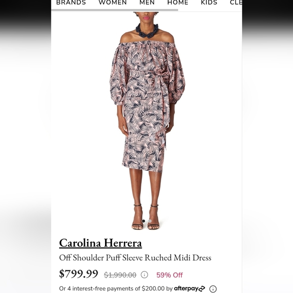 Carolina Herrera Off shoulder puff sleeve ruched midi dress - Picture 10 of 10